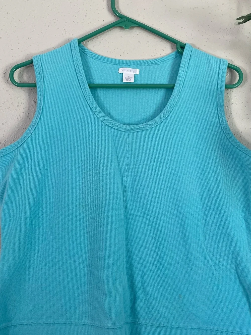 Clarity Tank Top Aqua Teal Ribbed Waffle Cotton Spandex Women Size M Summer